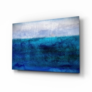Tablou decorativ pe sticla securizata, 70x110 cm, imprimare UV, margini lucioase, albastru/gri - Verificat A · Re-Bloom