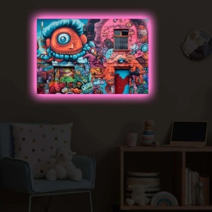 Tablou decorativ Re-Bloom, LED, panza/lemn, multicolor, 45 x 70 cm - Img 3