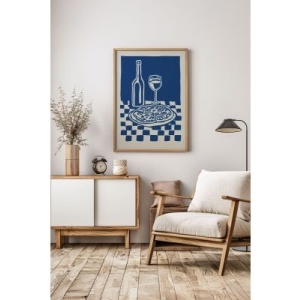 Tablou decorativ Re-Bloom, lemn masiv/hartie, albastru/alb, 33 x 48 cm - Img 2
