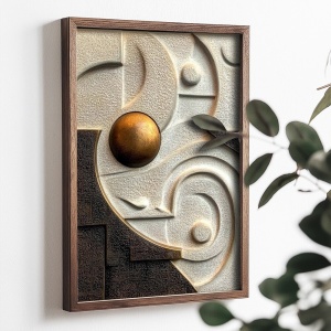 Tablou decorativ Re-Bloom, lemn masiv/MDF, alb/maro/auriu, 35 x 47 x 2 cm - Img 2