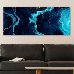 Tablou decorativ Re-Bloom, lemn/panza, albastru, 50 x 120 cm - Img 2