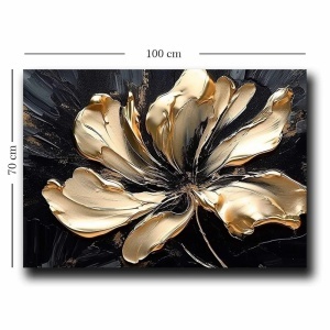 Tablou decorativ Re-Bloom, lemn/panza, negru/auriu, 70 x 100 cm - Img 2