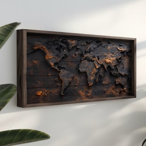 Tablou decorativ Re-Bloom, MDF/lemn masiv, auriu/negru/maro inchis, 60 x 120 x 3,5 cm - Img 2