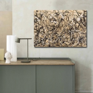 Tablou decorativ Re-Bloom, model abstract, lemn/panza, negru/bej, 70 x 100 cm - Img 2