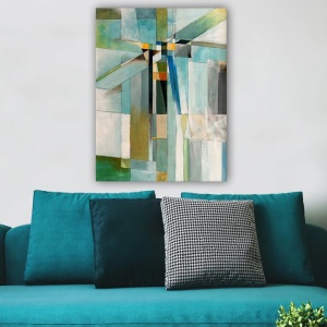 Tablou decorativ Re-Bloom, model abstract, panza/lemn, multicolor, 70 x 100 cm - Img 3