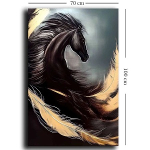 Tablou decorativ Re-Bloom, model cal, panza/lemn, negru/gri/bej, 70 x 100 cm - Img 2