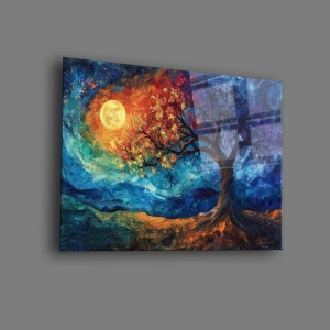 Tablou decorativ Re-Bloom, model copac, sticla securizata, multicolor, 100 x 70 cm - Img 4