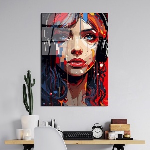 Tablou decorativ Re-Bloom, model femeie, sticla temperata, multicolor, 70 x 100 cm - Img 2
