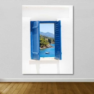 Tablou decorativ Re-Bloom, model fereastra, lamn/panza, multicolor, 70 x 100 cm - Img 1