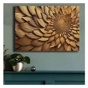 Tablou decorativ Re-Bloom, model floare, lemn/panza, galben, 70 x 100 cm