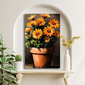 Tablou decorativ Re-Bloom, model floral, panza/lemn masiv, multicolor, 45 x 70 cm