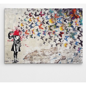 Tablou decorativ Re-Bloom, model fluturi, lemn/panza, multicolor, 50 x 70 cm
