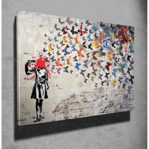 Tablou decorativ Re-Bloom, model fluturi, lemn/panza, multicolor, 50 x 70 cm - Img 2