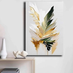 Tablou decorativ Re-Bloom, model frunza, panza/lemn, multicolor, 70 x 100 cm - Img 3