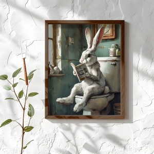 Tablou decorativ Re-Bloom, model iepure care citeste, MDF/lemn masiv, multicolor, 35 x 47 x 3,5 cm - Img 2