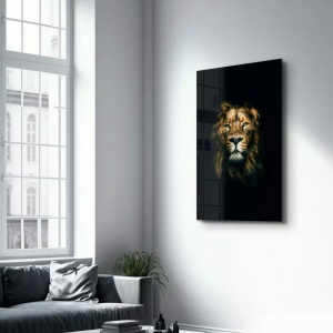 Tablou decorativ Re-Bloom, model leu, sticla securizata, maro/negru, 46 x 72 cm - Img 2