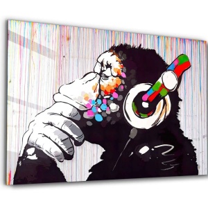 Tablou decorativ Re-Bloom, model maimuta, sticla securizata, multicolor, 110 x 70 cm - Img 1