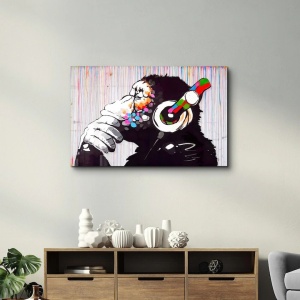 Tablou decorativ Re-Bloom, model maimuta, sticla securizata, multicolor, 46 x 72 cm - Img 4