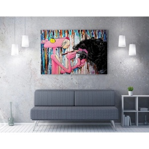 Tablou decorativ Re-Bloom, model Pantera Roz, lemn/panza, multicolor, 50 x 70 cm, Resigilat, Grad B - Img 3