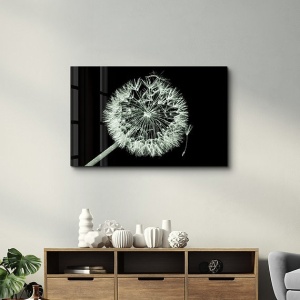 Tablou decorativ Re-Bloom, model papadie, sticla securizata, negru/alb, 46 x 72 cm - Img 4