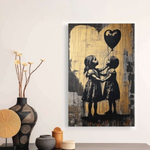 Tablou decorativ Re-Bloom, panza/lemn, auriu/gri, 60 x 90 cm - Img 4