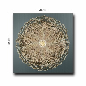 Tablou decorativ Re-Bloom, panza/lemn, auriu/gri, 70 x 70 cm - Img 2