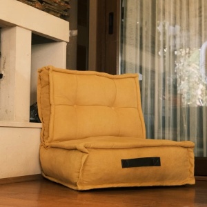 Taburet cu spatar 60x62x60 cm, forma patrata, tapiterie textil Soho, galben mustar - Verificat A · Re-Bloom - Img 2