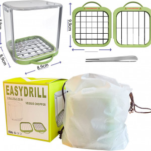 Taietor multifunctional de fructe/legume EASYDRILL, plastic/otel inoxidabil, transparent /verde/argintiu, 8,9 x 8,9 x 8,9 cm - Img 6