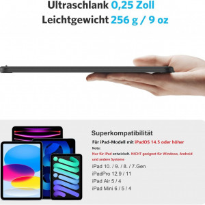 Tastatura wireless pentru iPad cu iluminare din spate Emetok, plastic, negru, 78 taste, 24,6 x 18 x 0,6 cm