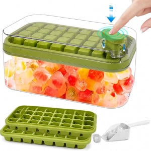 Tava cu capac pentru cuburi de gheata Yizemay, plastic, verde, 24L x 14W x 11H cm