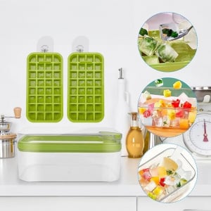 Tava cu capac pentru cuburi de gheata Yizemay, plastic, verde, 24L x 14W x 11H cm