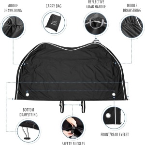 TeamObsidian husa bicicleta, ripstop impermeabil invelis PU, snururi strangere + catarame + plasa incarcare, pentru toate tipurile de biciclete - Verificat A · Re-Bloom - Img 4