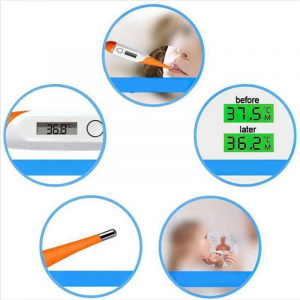 Termometru digital cu varf flexibil Adoric, rectal/oral, alb/portocaliu, 12,4 cm
