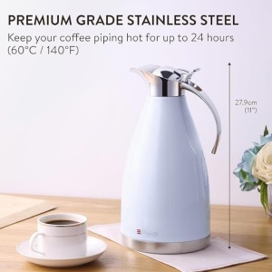 Termos tip Carafa, Pykal, Otel inoxidabil, Pereti dubli izolati in vid 24h, 2 L, Perie de curatare, Verde, Resigilat, Grad A - Img 2