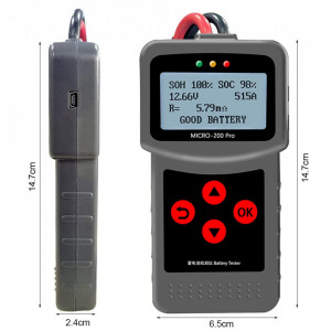 Tester digital pentru baterie auto Iriisy, 40-2000CCA, 3-220AH, ABS, rosu/negru/gri - Img 2