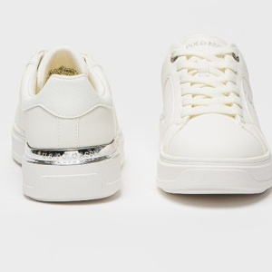 U.S. Polo Assn., Pantofi sport din piele ecologica cu logo, Alb murdar, Argintiu, 38, Resigilat, Grad A - Img 3