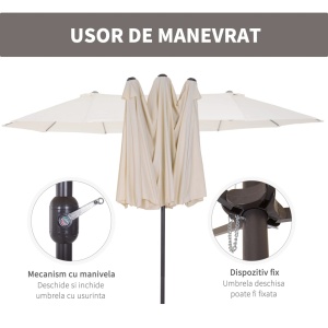 Umbrela de gradina impermeabila anti-UV, otel/poliester/ABS, 460x270x240 cm, tub Ø48mm, 12.5kg, bej - Verificat A · Re-Bloom - Img 5