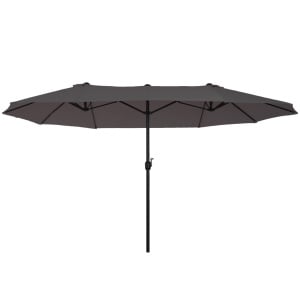 Umbrela dubla cu acoperis dublu de soare, otel/poliester, Ø2.65m/latime 4.55m/inaltime 2.38m, 12 nervuri, manivela, rezistenta UV/apa, gri - Verificat A · Re-Bloom