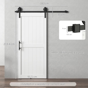 Usa glisanta stil rustic 91.5x3.5x213.4 cm, sina 183 cm, MDF si pin, otel carbon, 2 scripeti industriali, maner inclus, alb si negru - Verificat A · Re-Bloom - Img 3