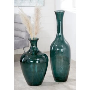 Vaza pentru flori Seneca, sticla, verde inchis, 65 x 40 x 40 cm