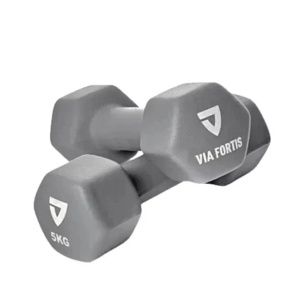 VIA FORTIS set 2 gantere fixe 2x5 kg, fonta cu invelis neopren, antiderapante, pentru toate nivelele, albastru - Verificat A · Re-Bloom