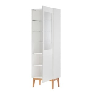 Vitrina LINDHOLM, MDF/ lemn stejar, Alb/Natur, 60 x 40 x 190 cm