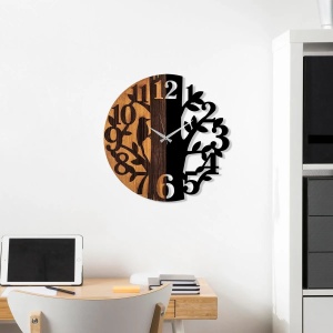Wallity ceas decorativ de perete, lemn 100%/metal, diametru 56 cm, grosime 3cm, mecanism, nuc/negru - Verificat A · Re-Bloom - Img 3
