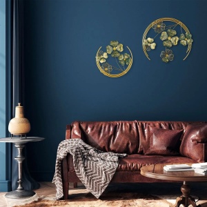 Wallxpert accesoriu decorativ perete, metal 100%, 50x50x5 cm, pictat manual, verde/auriu - Verificat A · Re-Bloom - Img 3
