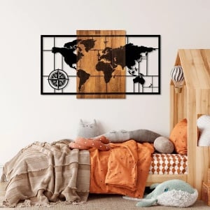 Wallxpert decor de perete model World Map 121x70 cm, lemn 3cm si metal 1.5mm, nuc si negru - Verificat A · Re-Bloom - Img 2