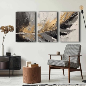 Wallxpert set 3 tablouri decorative canvas, 3x45x70 cm, dimensiune totala 145x70 cm, panza 100% 2.8mm, rama lemn pin 100%, multicolor - Verificat A · Re-Bloom
