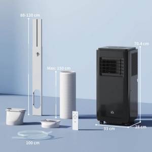 Aer conditionat portabil, ABS/otel, 33x28x70.4 cm, 950W/9000BTU, 5 moduri/3 viteze, dezumidificare 24L/zi, acoperire 12-33m², agent R32, ≤53dB, cablu 1.8m, telecomanda inclusa, negru - Verificat A · Re-Bloom - Img 3