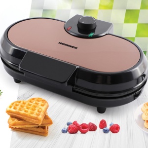 Aparat de facut gofre Heinner HWF-1000CR 1000W, Placi cu invelis antiaderent, Negru/aramiu - Img 2