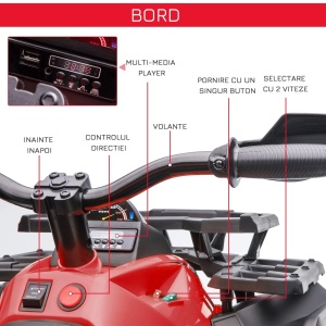 ATV electric copii Re-Bloom, 12V 10AH, metal/PP, 100x65x73 cm, faruri+pedale, 3-8 km/h, autonomie 45 min, varsta 3-5 ani, 30 kg, rosu/negru - Verificat A · Re-Bloom - Img 5