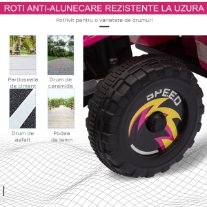 ATV electric pentru copii, PP/metal, 72x40x45.5 cm, baterie 6V 4.5Ah, viteza 2.8-4.6km/h, roti Φ19.5cm, capacitate 20kg, certificat EN71/EN62115, varsta 18-36 luni, design off-road, roz - Verificat A · Re-Bloom - Img 5